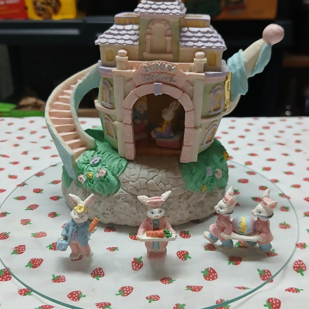 Ceramic Bunny Hospital with Figurines